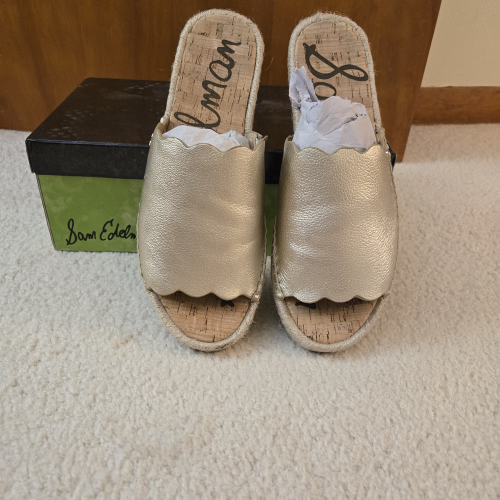 Sam Edelman Metallic Gold Espadrille Slides